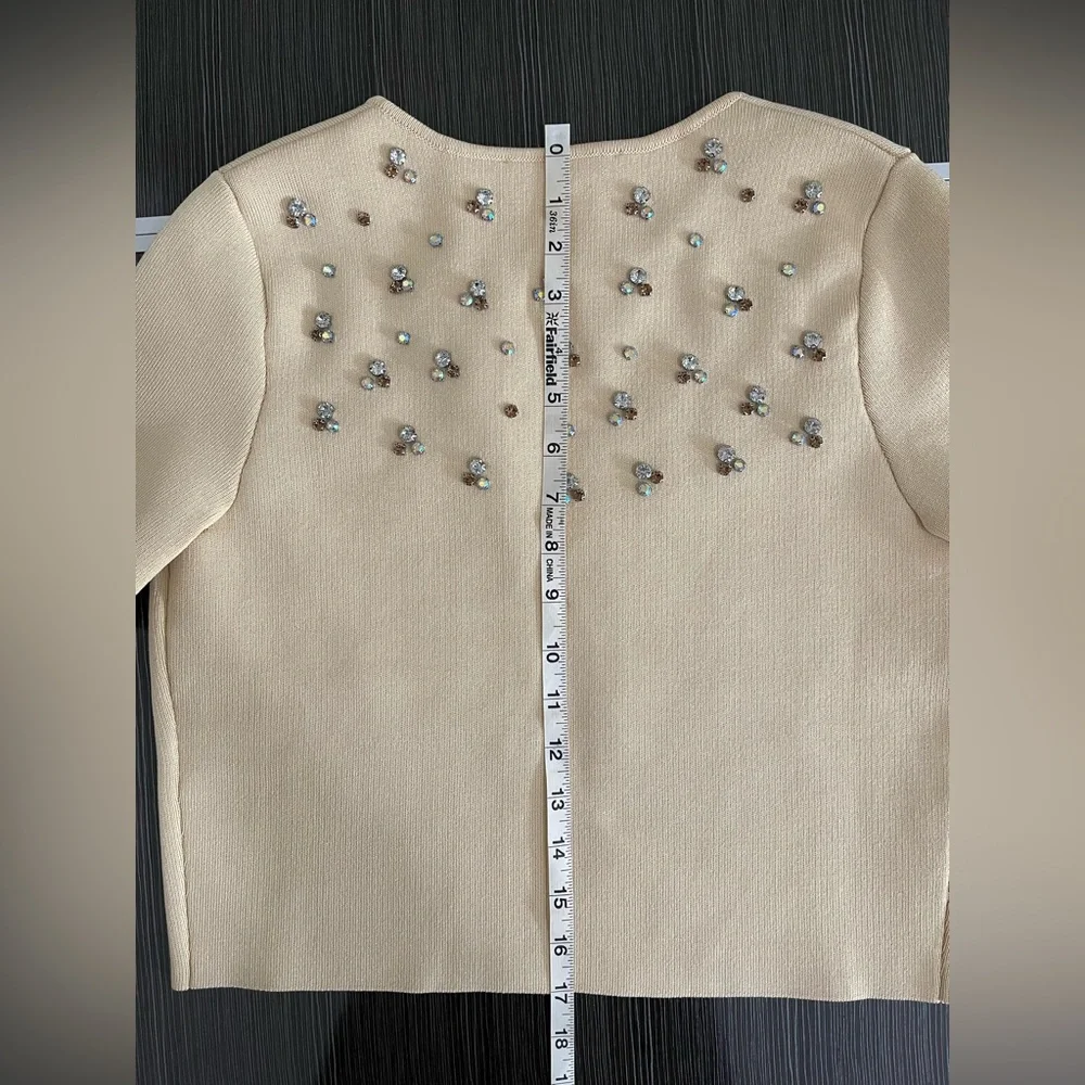 Zara Short Sleeve Rhinestone Embellished Minimalist Cardigan Sweater Size S